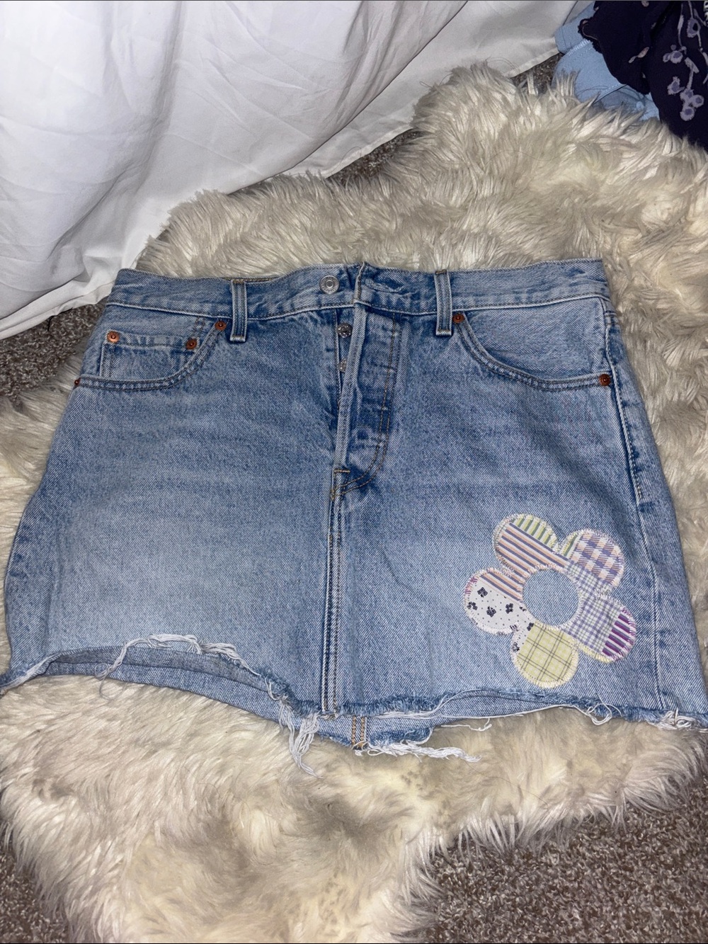 Levi's Light Blue Denim Mini Skirt with Patchwork Flower
